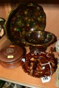 TWO MODERN CHINESE CLOISONNE BOWLS WITH WAVY RIMS, both predominantly brown, ochre and green,