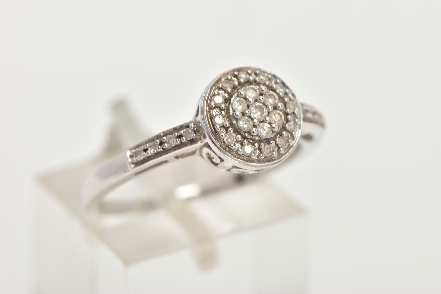 A 14CT WHITE GOLD DIAMOND RING, of a circular design, set with round brilliant cut diamonds and - Image 4 of 4