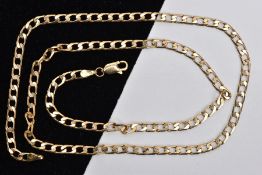 A 9CT GOLD CURB LINK CHAIN, flat curb link chain fitted with a lobster clasp, hallmarked 9ct