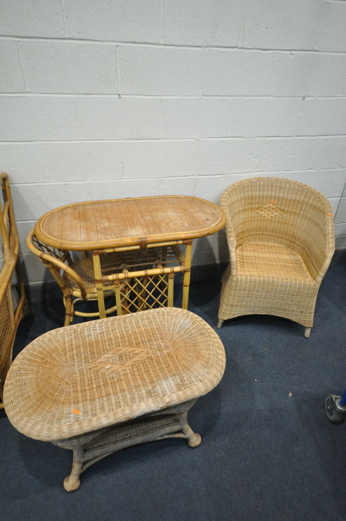 A QUANTITY OF WICKER FURNITURE, to include a pair of conservatory chairs, a kitchen table with a two - Image 3 of 6