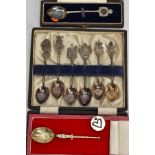 A SELECTION OF CASED SILVER AND WHITE METAL TEASPOONS, a decorative silver teaspoon, hallmarked '