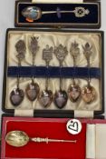 A SELECTION OF CASED SILVER AND WHITE METAL TEASPOONS, a decorative silver teaspoon, hallmarked '