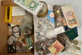 A SHOEBOX OF UK AND WORLD COINAGE, to include four Victoria crown coins 1898 x2 lx1 lx11,1898,