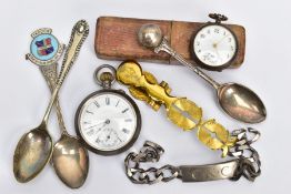 TWO POCKET WATCHES, AND OTHER ITEMS, to include a white metal open face pocket watch, Roman