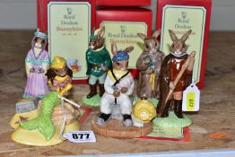 SIX BOXED ROYAL DOULTON BUNNYKINS FIGURES,FOUR FROM THE ROBIN HOOD SERIES AND TWO MODELLED BY