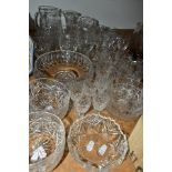 A GROUP OF CUT CRYSTAL AND OTHER GLASS WARES, approximately forty to fifty pieces to include three