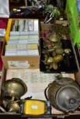 A BOX AND LOOSE METALWARES, WATCHES, SPEEDWAY PICTORIAL PAPERS, PLANE SPOTTER PHOTOGRAPHIC