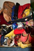 TWO BOXES OF HANDBAGS, SHOES AND ACCESSORIES, to include handbags by Jane Shilton and high street