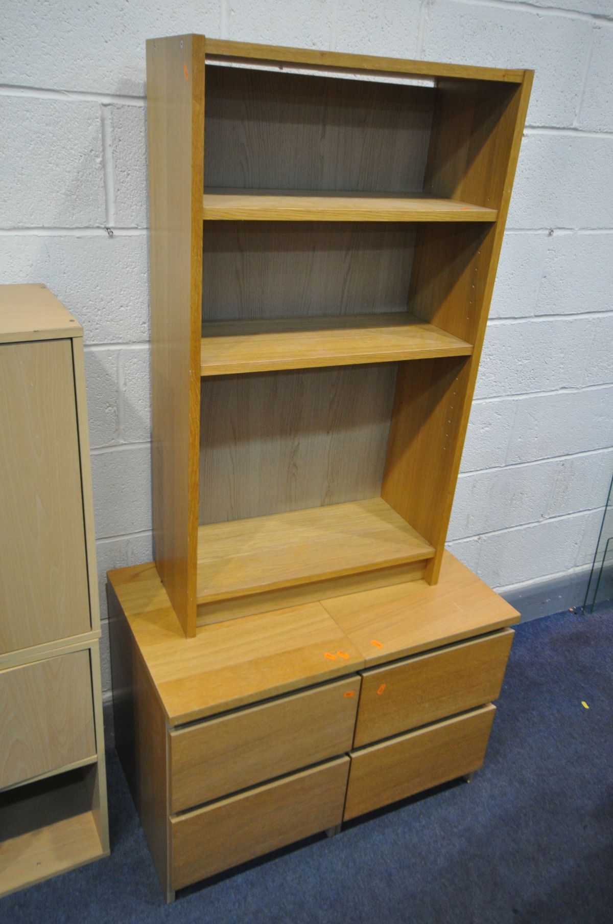 A PAIR OF OAK FINISH TWO DRAWER BEDSIDE CABINETS, three beech effect cabinets, and an oak finish - Image 2 of 3