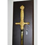 A NAPOLEON I REPLICA SWORD, together with a wooden wall hanging mount bearing an engraved plaque ''