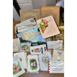 A BOX OF EPHEMERA, to include a small collection of Victorian paper lace and similar greetings