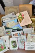 A BOX OF EPHEMERA, to include a small collection of Victorian paper lace and similar greetings