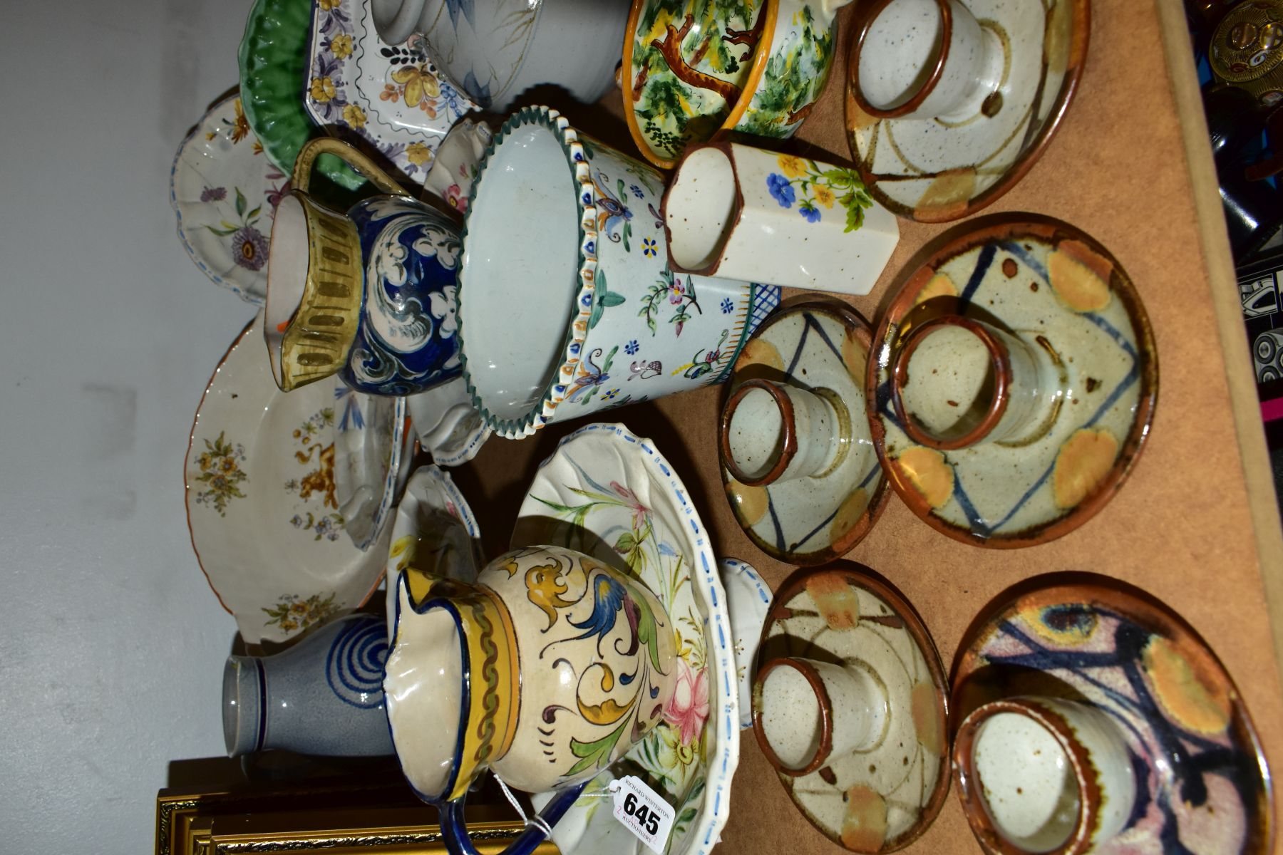 A GROUP OF CONTINENTAL AND STUDIO POTTERY, approximately thirty five pieces to include two tin