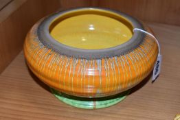 A SHELLEY HARMONY DRIP WARE FOOTED BOWL, ribbed shoulders, printed and painted marks, height 8.5cm x