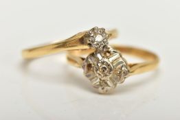 TWO 18CT GOLD DIAMOND RINGS, the first a single stone diamond ring designed with an illusion set