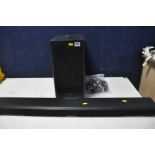 A SAMSUNG SOUNDBAR AND BASS BOX with remote, soundbar model No HW-Q800T bass box model No PS-