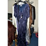 A SMALL QUANTITY OF LADIES CLOTHING, comprising an Ann Harvey size 28 beaded blue silk /viscose full