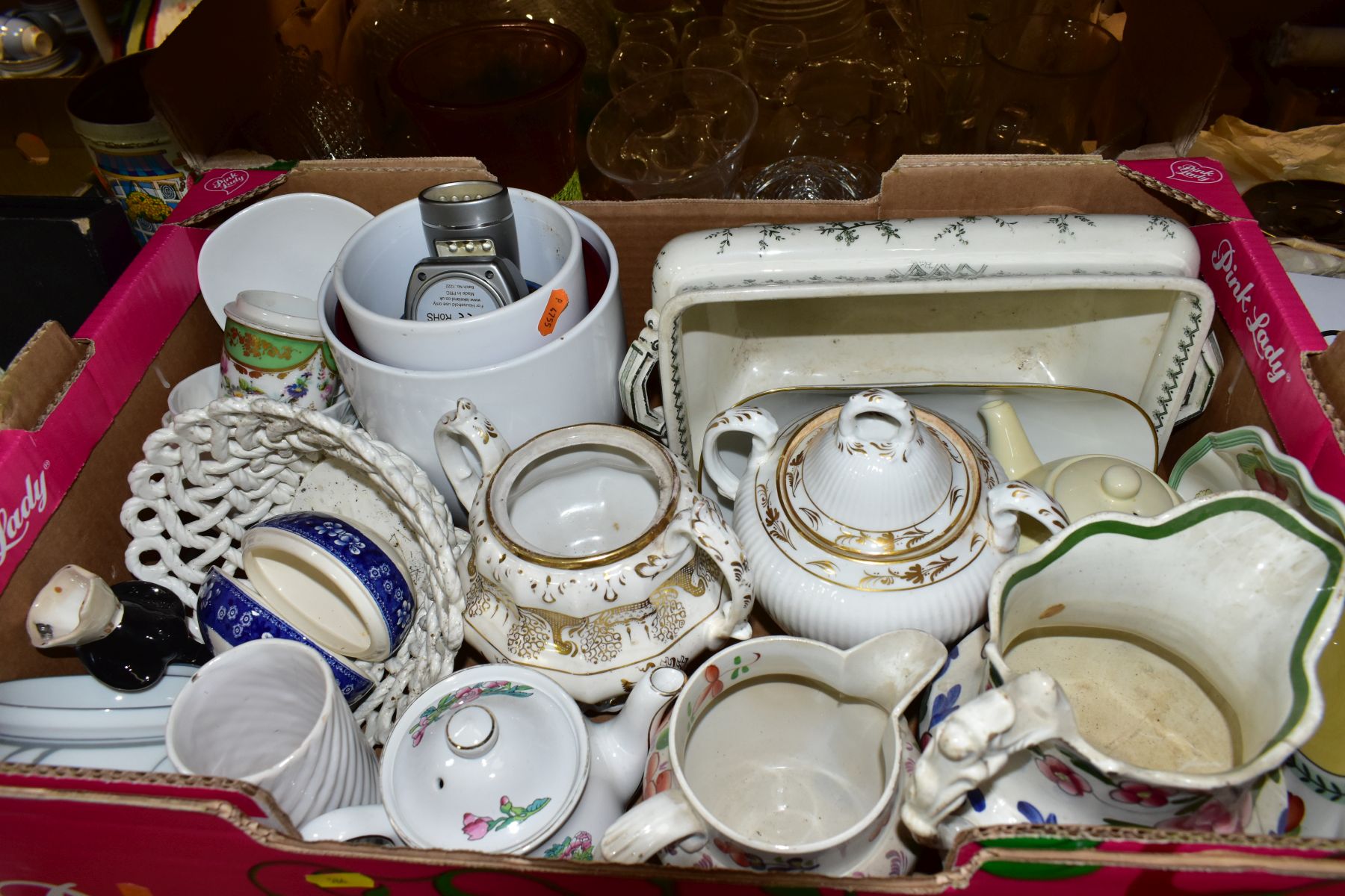 FOUR BOXES AND LOOSE CERAMICS, GLASS, METALWARES, ORIENTAL AND SUNDRY ITEMS, to include a Spode Blue - Image 4 of 5