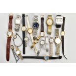 A BAG OF ASSORTED LADIES AND GENTS FASHION WRISTWATCHES, mostly quartz movements with names to