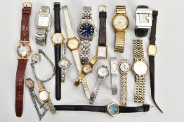 A BAG OF ASSORTED LADIES AND GENTS FASHION WRISTWATCHES, mostly quartz movements with names to