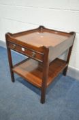 A MAHOGANY LAMP TABLE, with a gallery top, single drawer, over an under tier, width 51cm x depth