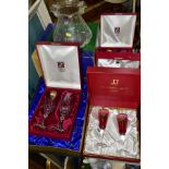 FIVE BOXED SETS OF DRINKING GLASSES AND A BOXED DARTINGTON CRYSTAL 'BOUQUET VASE IN THE