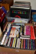 TWO BOXES OF RECORDS, CDS AND DVDS, to include thirty five classical, pop and easy listening CDs,