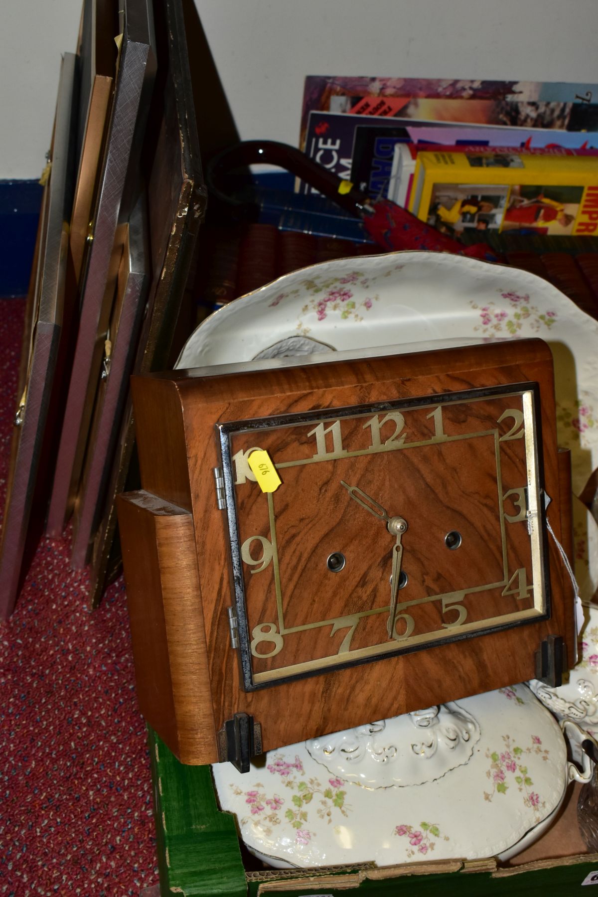 TWO BOXES AND LOOSE CERAMICS, GLASS, BOOKS, PICTURES, CLOCK AND SUNDRY ITEMS, to include early - Image 3 of 4