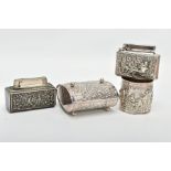 A DUTCH SILVER PLATE SMOKING SET, to include a vesta pot, a cigarette box and lighter, stamped HH 90