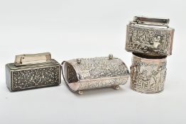 A DUTCH SILVER PLATE SMOKING SET, to include a vesta pot, a cigarette box and lighter, stamped HH 90