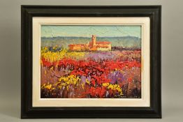 BRUNO TINUCCI (ITALY 1947) ' CAMPI DI PAPAVEN V / FIELD OF POPPIES V', an Italian landscape of