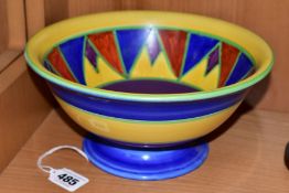 A CLARICE CLIFF BIZARRE BOWL, brightly coloured abstract design to the interior and concentric bands