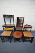 A SELECTION OF MODERN OCCASIONAL FURNITURE, to include a hall table, corner two tier stand, two nest