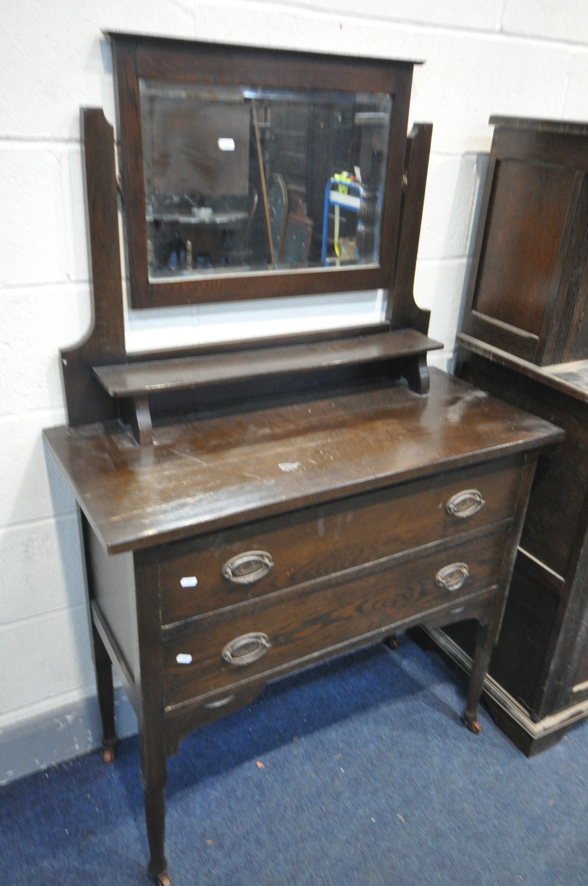 AN OAK COURT CUPBOARD, with an arrangement of cupboard doors and drawers, width 141cm x depth 47cm x - Image 3 of 4