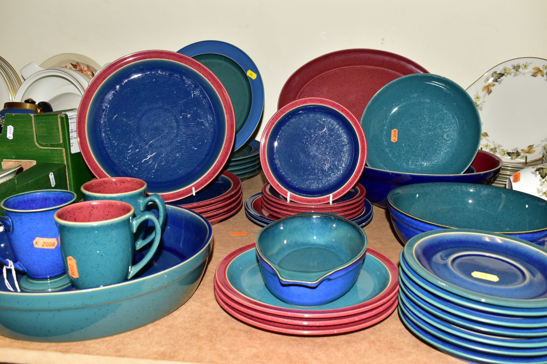 A THIRTY NINE PIECE DENBY HARLEQUIN PATTERN DINNER SERVICE, comprising a 30cm diameter salad bowl, a