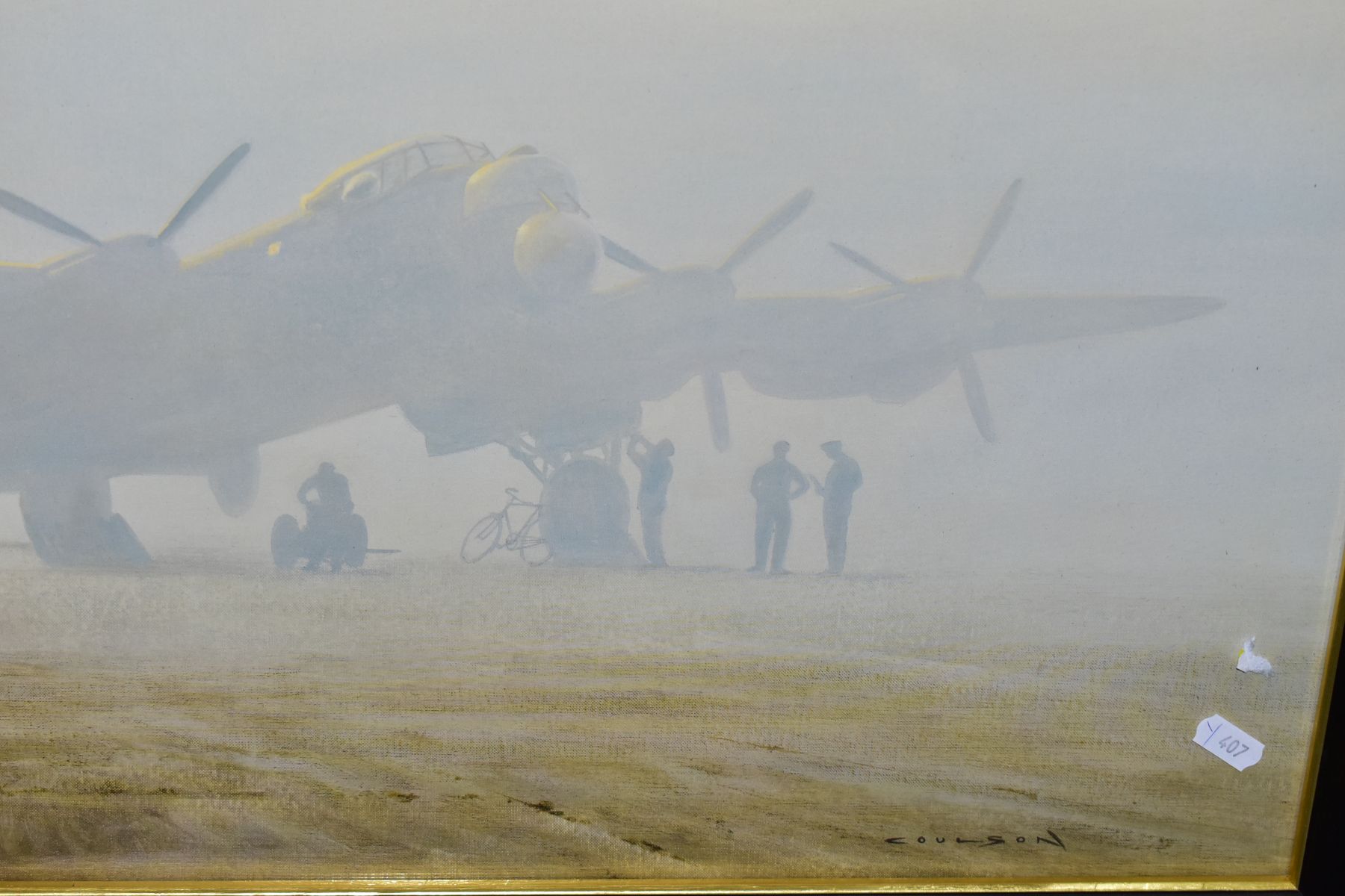 THREE LARGE GLAZED FRAMED MILITARY PRINTS, to include RAF Lancaster Bomber in early morning light by - Image 6 of 6