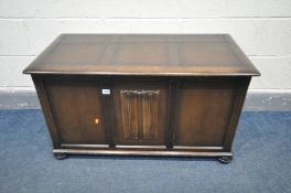 A PRIORY OAK LINENFOLD BLANKET BOX, width 96cm x depth 48cm x height 54cm