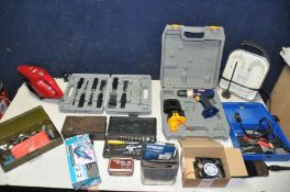 A SELECTION OF TOOLS to include a Ryobi cordless drill/driver (untested), a AEG Rapido car vac model