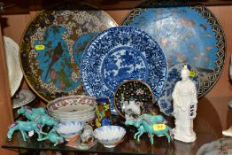A SMALL COLLECTION OF ORIENTAL CERAMICS AND METALWARE, including a set of four late 18th century