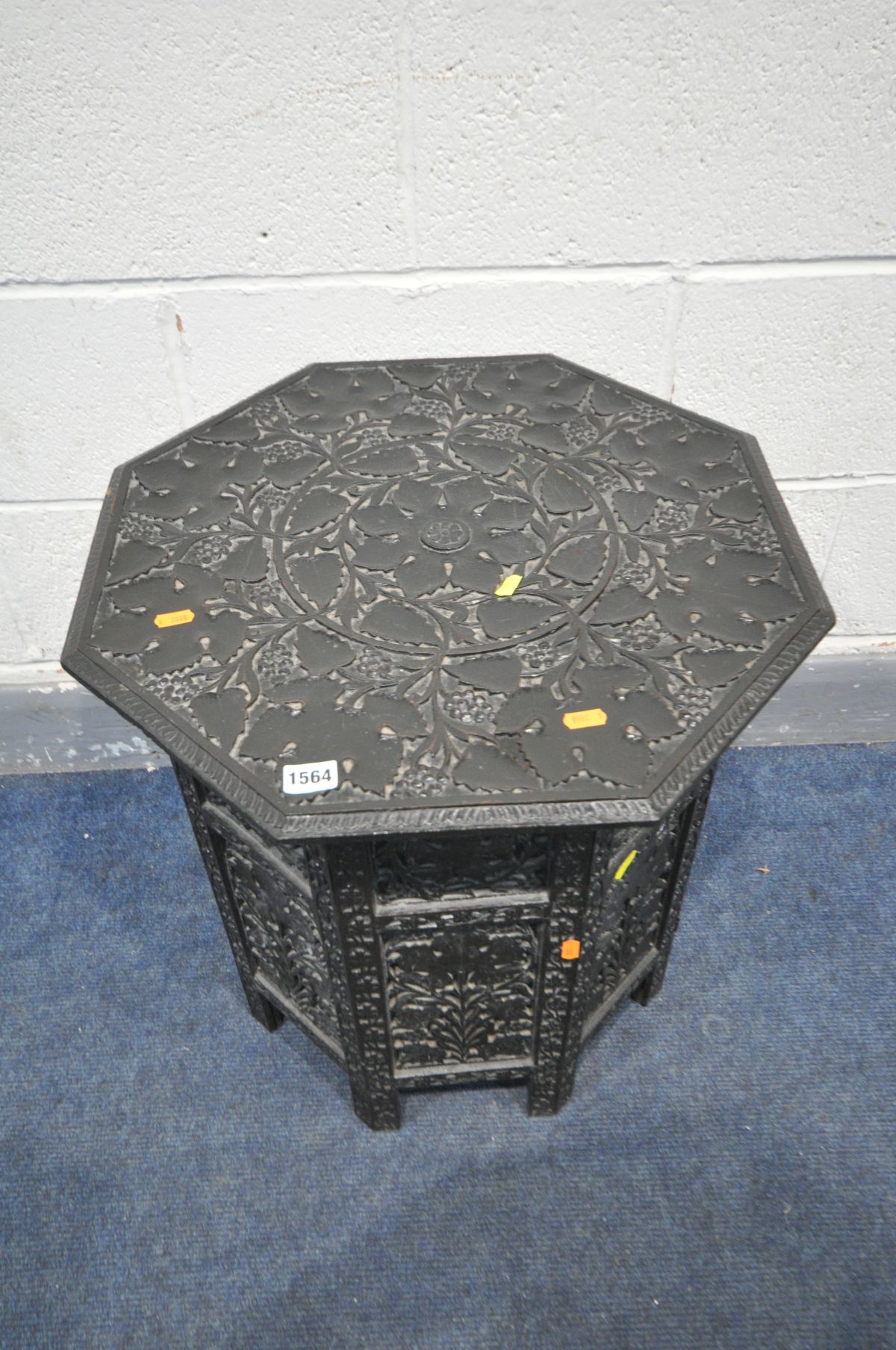 AN ANGLO INDIAN OCTAGONAL OCCASIONAL TABLE, on a separate folding base with open fretwork detail, - Image 2 of 3