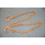 AN ANTIQUE IRON CHAIN heavy duty iron chain with double hooks (chain length including hooks 13ft)