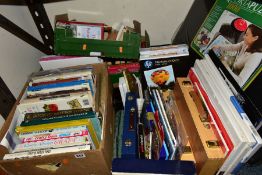 FOUR BOXES OF BOOKS AND ART MATERIALS, approximately seventy books with titles to include art,