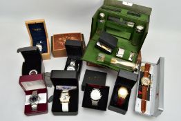 A BOX OF ASSORTED WATCHES AND OTHER ITEMS, gents wristwatches, names to include Seiko, Vanheusen,