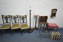 A COLLECTION OF OCCASIONAL FURNITURE, to include a Lloyd loom wicker occasional table, torchere