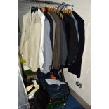 A QUANTITY OF GENTLEMENS CLOTHING, including seven complete two piece suits and eight other