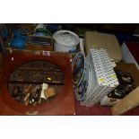 TWO BOXES AND LOOSE KITCHENALIA, TYPEWRITERS, PICTURE AND SUNDRY ITEMS, to include a military