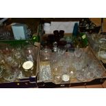 FIVE BOXES OF GLASSWARES, to include cut glass and crystal drinking glasses and other items by Royal