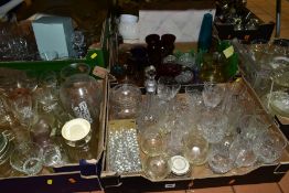 FIVE BOXES OF GLASSWARES, to include cut glass and crystal drinking glasses and other items by Royal