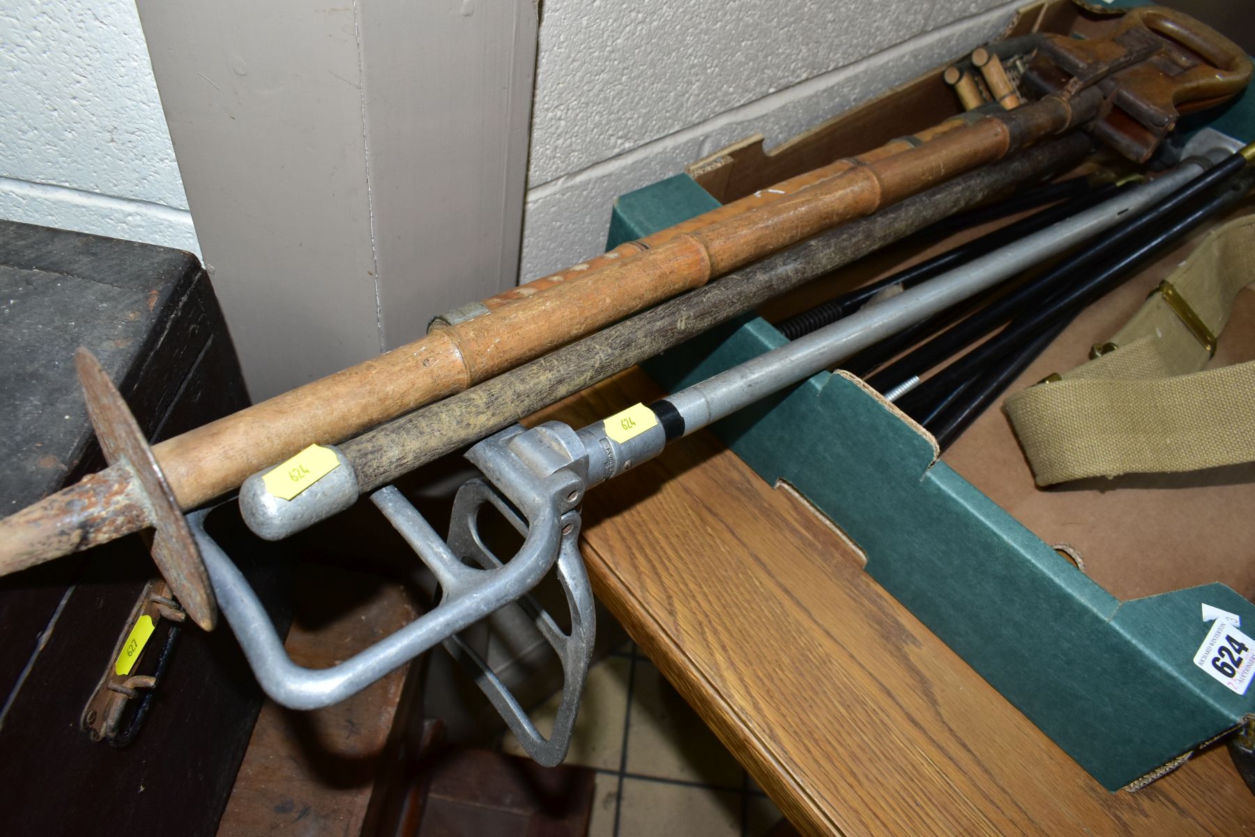 A BOX OF SHOOTING RELATED ITEMS, to include three hardwood two part gun cleaning rods with fittings, - Image 3 of 3