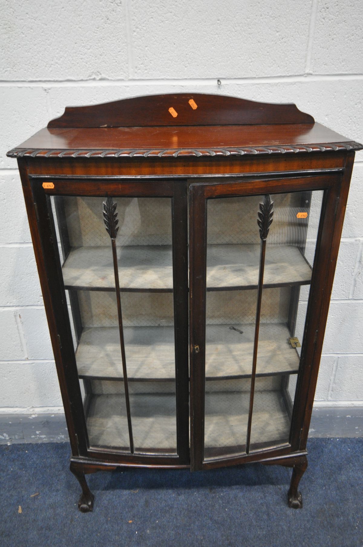 A MAHOGANY TWO DOOR CHINA CABINET, on ball and claw feet, width 75cm x depth 31cm x height 127cm ( - Image 2 of 2